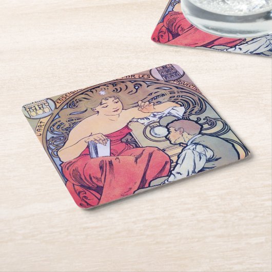 Alphonse Mucha Kartonnen Onderzetters (Schuin)