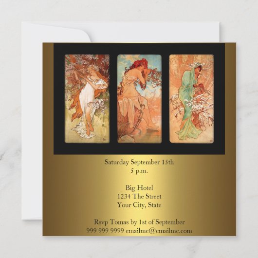 Alphonse Mucha  kunst Gold Invitation Kaart (Achterkant)