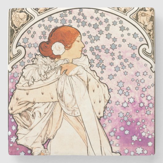 Alphonse Mucha La Dame 1896 Art Stenen Onderzetter (Voorkant)
