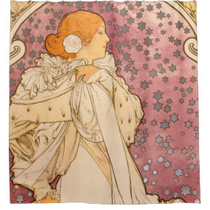Alphonse Mucha La Dame Aux Camelias: Art Nouveau Douchegordijn