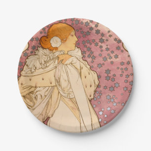 Alphonse Mucha La Dame Aux Camelias: Art Nouveau Papieren Bordje