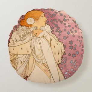 Alphonse Mucha La Dame Aux Camelias: Art Nouveau Rond Kussen