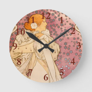 Alphonse Mucha La Dame Aux Camelias: Art Nouveau Ronde Klok