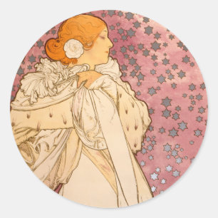 Alphonse Mucha La Dame Aux Camelias: Art Nouveau Ronde Sticker
