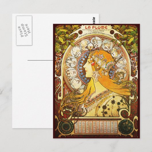Alphonse Mucha La Plume Briefkaart (Voorkant / Achterkant)