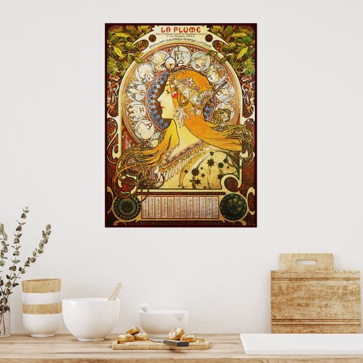 Alphonse Mucha La Plume Poster (Keuken)