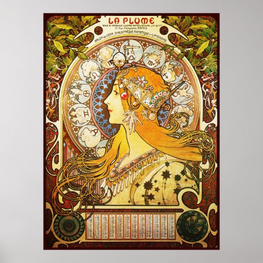 Alphonse Mucha La Plume Poster (Voorkant)