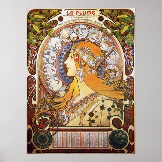 Alphonse Mucha. La Plume/Zodiac, 1896. Poster (Voorkant)