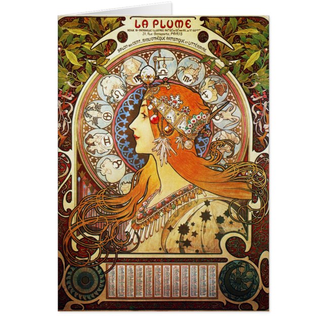 Alphonse Mucha La Plume Zodiac Art  (Voorkant)