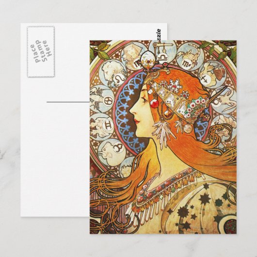 Alphonse Mucha La Plume Zodiac Art  Briefkaart (Voorkant / Achterkant)