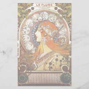 Alphonse Mucha La Plume Zodiac Art Briefpapier