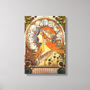Alphonse Mucha La Plume Zodiac Art  Canvas Afdruk