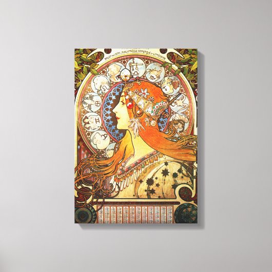Alphonse Mucha La Plume Zodiac Art  Canvas Afdruk (Voorkant)
