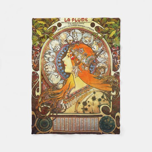 Alphonse Mucha La Plume Zodiac Art Fleece Deken (Voorkant)