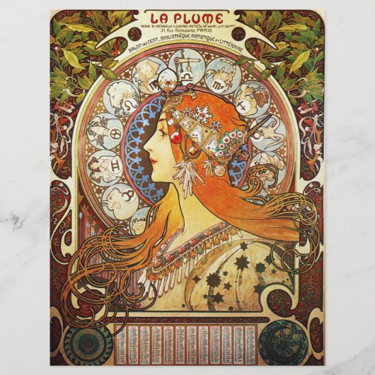 Alphonse Mucha La Plume Zodiac Art Flyer (Voorkant)