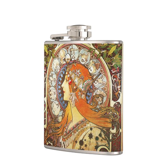 Alphonse Mucha La Plume Zodiac Art  Heupfles (Links)