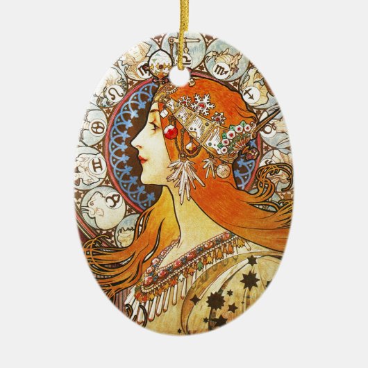 Alphonse Mucha La Plume Zodiac Art  Keramisch Ornament (Voorkant)
