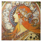 Alphonse Mucha La Plume Zodiac Art  Tegeltje (Voorkant)