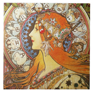 Alphonse Mucha La Plume Zodiac Art  Tegeltje