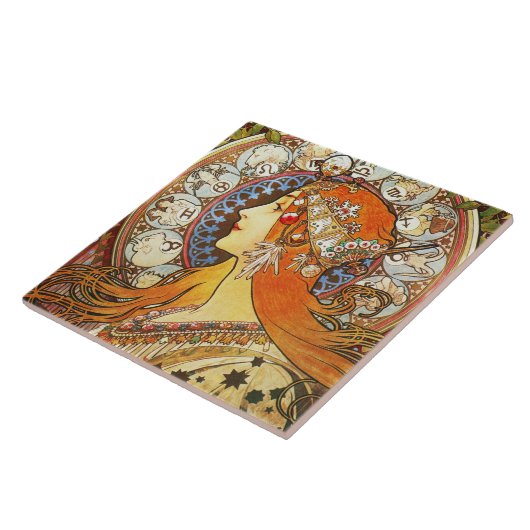 Alphonse Mucha La Plume Zodiac Art  Tegeltje (Zijkant)