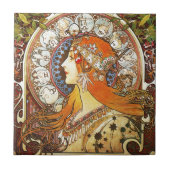 Alphonse Mucha La Plume Zodiac Art  Tegeltje (Voorkant)