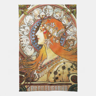 Alphonse Mucha La Plume Zodiac Art  Theedoek
