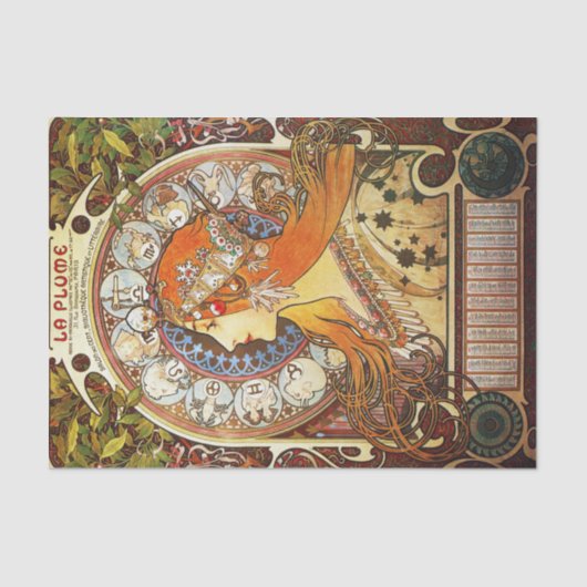 Alphonse Mucha La Plume Zodiac Art  Tissuepapier (Voorkant)
