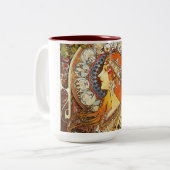 Alphonse Mucha La Plume Zodiac Art  Tweekleurige Koffiemok (Voorkant links)