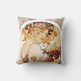 Alphonse Mucha Lady met fruit Kussen