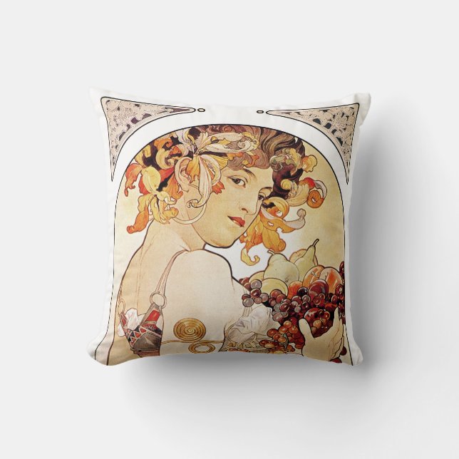Alphonse Mucha Lady met fruit Kussen (Voorkant)