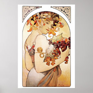 Alphonse Mucha Lady met fruit Poster