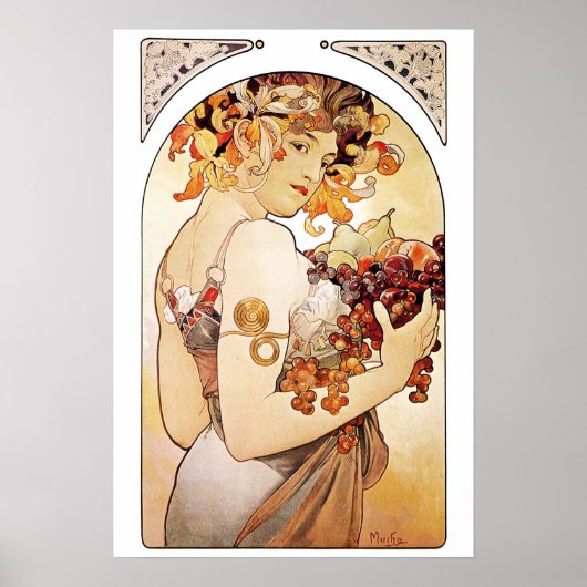 Alphonse Mucha Lady met fruit Poster (Voorkant)