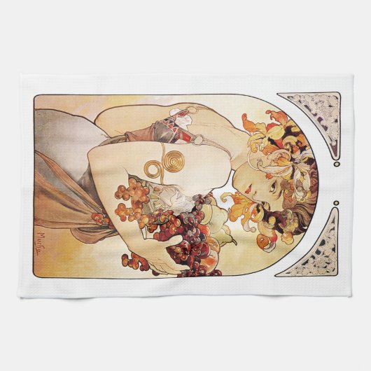 Alphonse Mucha Lady met fruit Theedoek (Horizontaal)