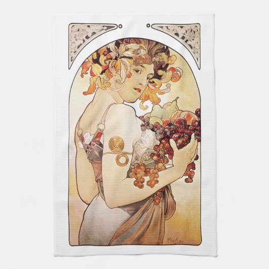 Alphonse Mucha Lady met fruit Theedoek (Verticaal)