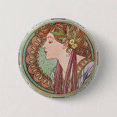 Alphonse Mucha Laurel Art Nouveau Button Pin (Voorkant)