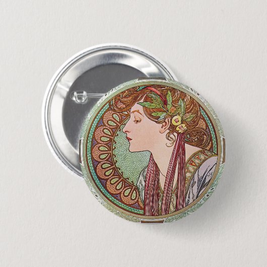 Alphonse Mucha Laurel Art Nouveau Button Pin (Voorkant /achterkant)