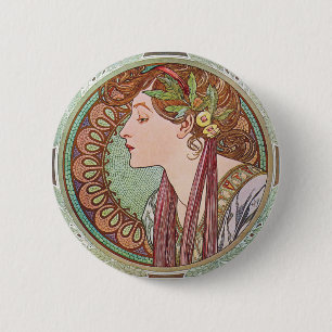 Alphonse Mucha Laurel Art Nouveau Button Pin