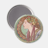 Alphonse Mucha Laurel Art Nouveau ronde magneet (Voorkant / Achterkant)
