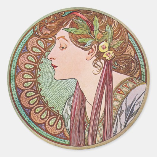 Alphonse Mucha Laurel Art Nouveau Stickers (Voorkant)