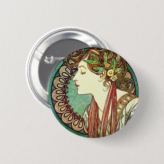 Alphonse Mucha Laurel Button (Voorkant /achterkant)
