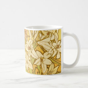 Alphonse Mucha Lelie Bloemen Patroon: Art Nouveau Koffiemok