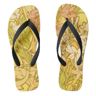 Alphonse Mucha Lelie Bloemen Patroon: Art Nouveau Teenslippers