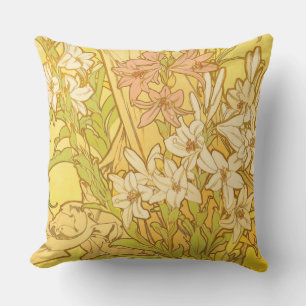 Alphonse Mucha Lelietjes Bloempatroon: Art Nouveau Buitenkussen