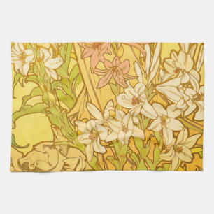 Alphonse Mucha Lelietjes Bloempatroon: Art Nouveau Theedoek