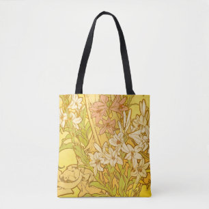Alphonse Mucha Lelietjes Bloempatroon: Art Nouveau Tote Bag