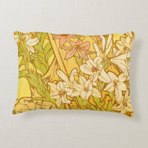 Alphonse Mucha Lily Bloemen Patroon: Art Nouveau Accent Kussen