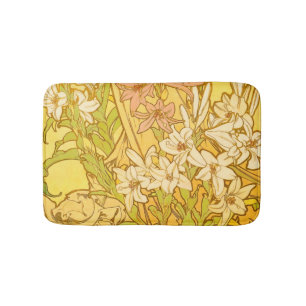 Alphonse Mucha Lily Bloemen Patroon: Art Nouveau Badmat
