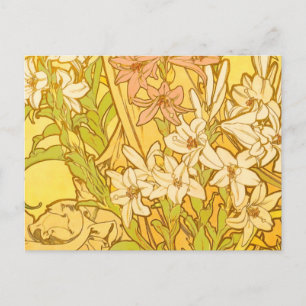 Alphonse Mucha Lily Bloemen Patroon: Art Nouveau Briefkaart