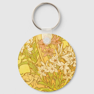 Alphonse Mucha Lily Bloemen Patroon: Art Nouveau Sleutelhanger
