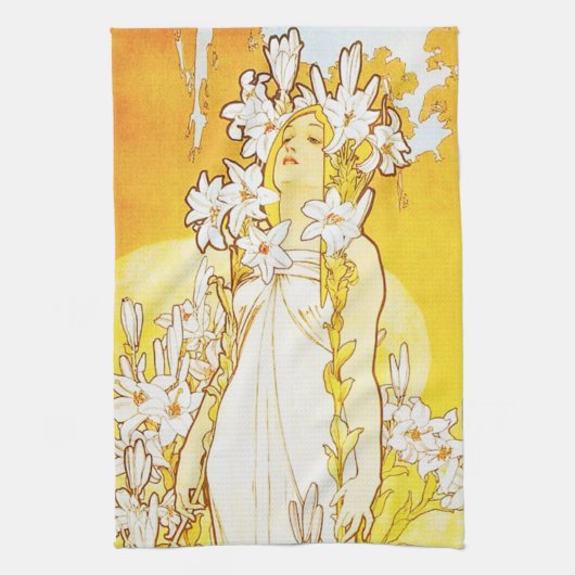 Alphonse Mucha Lily Kitchen Towel Theedoek (Verticaal)